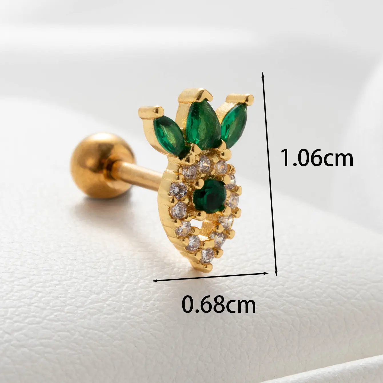 1 Piece Simple Series  Plant Titanium Steel   Gold Color Zircon Women's Stud Earrings 